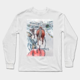 Mackinac Island Carriage Ride Watercolor Long Sleeve T-Shirt